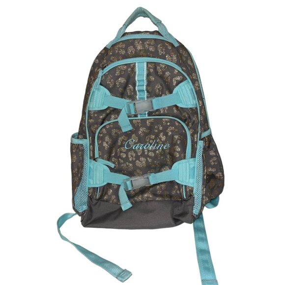 Pottery Barn Teen Grey Silver Metallic Turquoise Backpack Embroidered Caroline - Picture 1 of 8